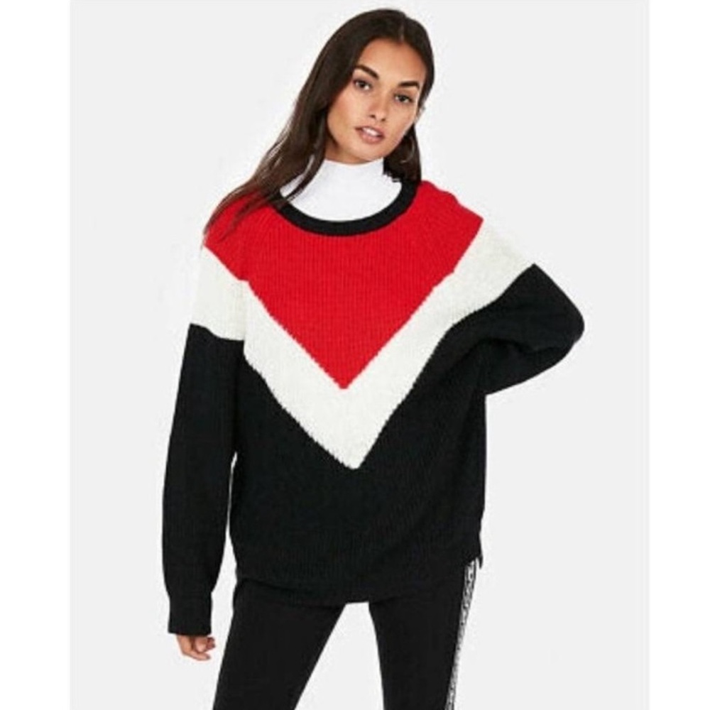 Express Chevron Oversized Sweater Red Black White Size Small